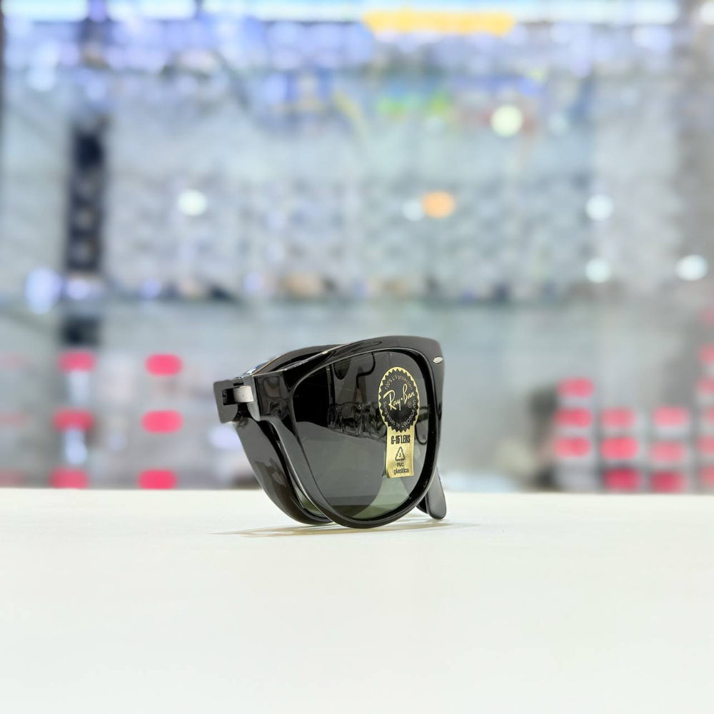 Classic Square 4105 Black-Black Folding Sunglass (Shining) with shiny black folding frame and UV 400 protection from JUO INDIA.
